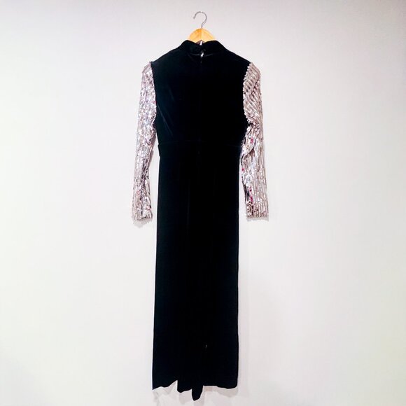 VENUS Black Gold Velvet Sequin Jumpsuit Long Sleeve Evening | Small * - Picture 2 of 7